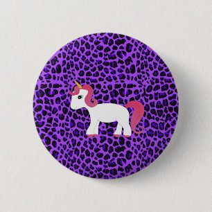 Cute unicorn purple leopard 6 cm round badge