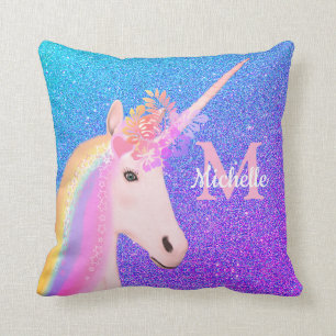 Cute Unicorn Purple Ombre Glitter Personalised Cushion