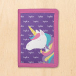 Cute Unicorn Purple Personalised Kids Name Trifold Wallet<br><div class="desc">Cute personalised girl purple unicorn wallet with a modern script font. You can choose your font of choice or change the background colour using the online template tools.</div>