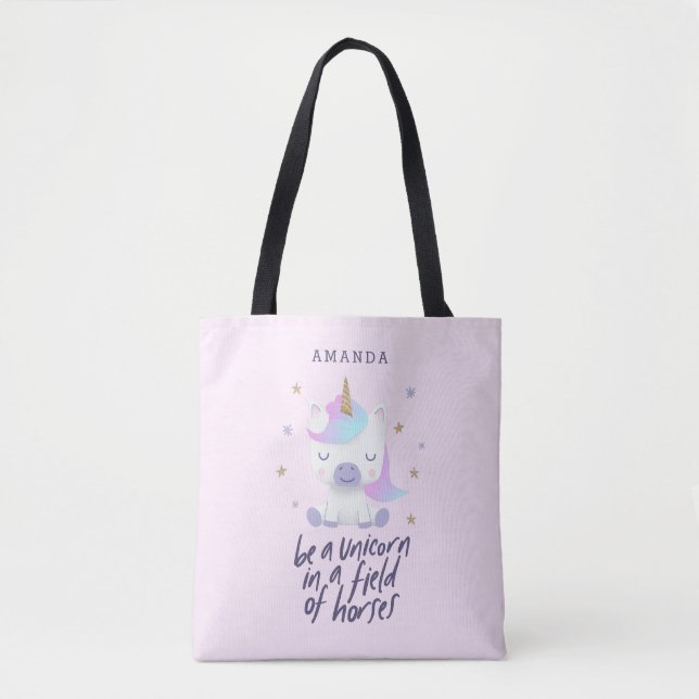 Cute Unicorn Quote | Add Name Tote Bag (Front)