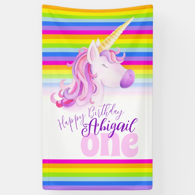 Cute unicorn rainbow 1st birthday banner (Vertical)