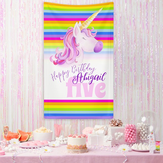 Cute unicorn rainbow 5th birthday banner (Creator Uploaded)