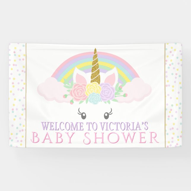 Cute Unicorn Rainbow Baby Shower Banners (Horizontal)