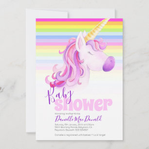 Cute unicorn rainbow baby shower invitations