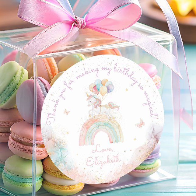 Cute Unicorn Rainbow Birthday Classic Round Sticker (Creator Uploaded)