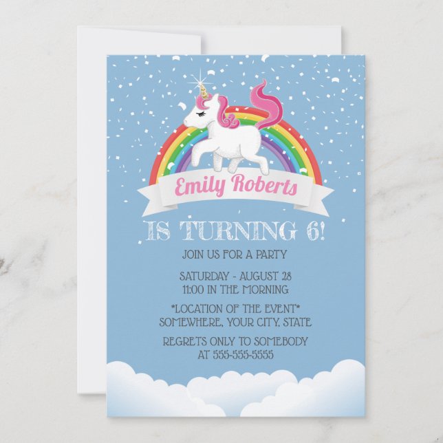 Cute Unicorn & Rainbow Birthday Party Invitation (Front)
