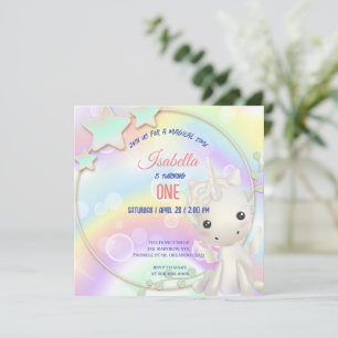 Cute Unicorn Rainbow Birthday Party kids Invitation