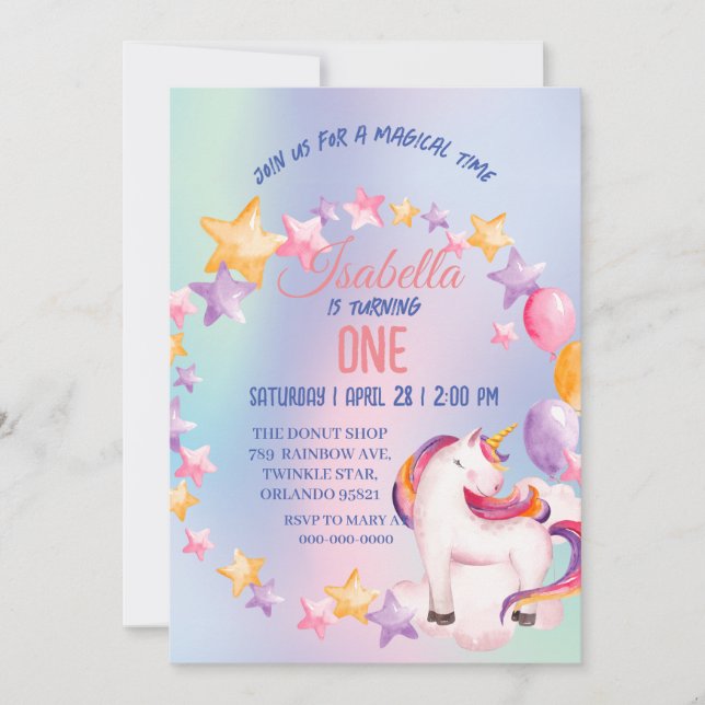 Cute Unicorn Rainbow Birthday Party kids Invitation (Front)