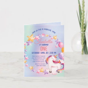 Cute Unicorn Rainbow Birthday Party kids Invitation