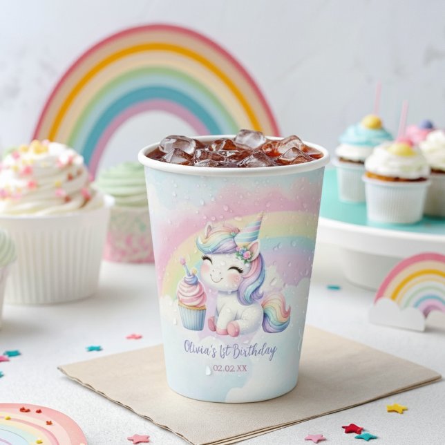 Cute Unicorn Rainbow Birthday Party Paper Cups (Creator Uploaded)