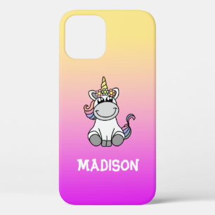 Cute Unicorn Rainbow Colour Gradient Ombre Pink iPhone 12 Case
