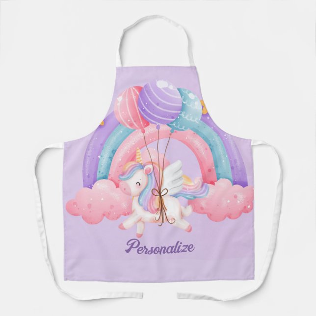 Cute Unicorn Rainbow Colourful Kids Personalised Apron (Front)