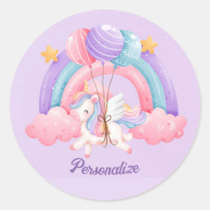 Cute Unicorn Rainbow Colourful Kids Personalised Classic Round Sticker