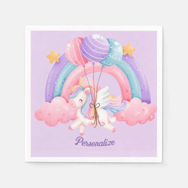 Cute Unicorn Rainbow Colourful Kids Personalised Napkin (Front)