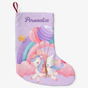 Cute Unicorn Rainbow Colourful Kids Personalised Small Christmas Stocking