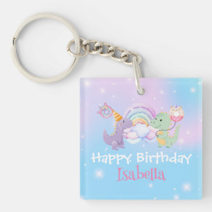 Cute Unicorn Rainbow Dino Doughnut balloon Birthda Key Ring