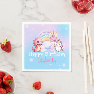 Cute Unicorn Rainbow Dino Doughnut balloon Birthda Napkin