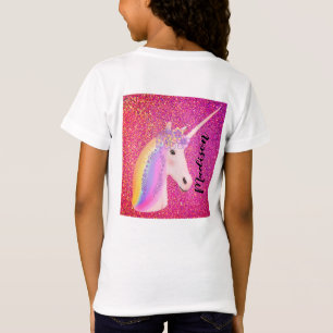 Cute Unicorn Rainbow Fantasy Pink Glitter Name T-Shirt