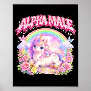 Cute unicorn rainbow floral funny for men women poster