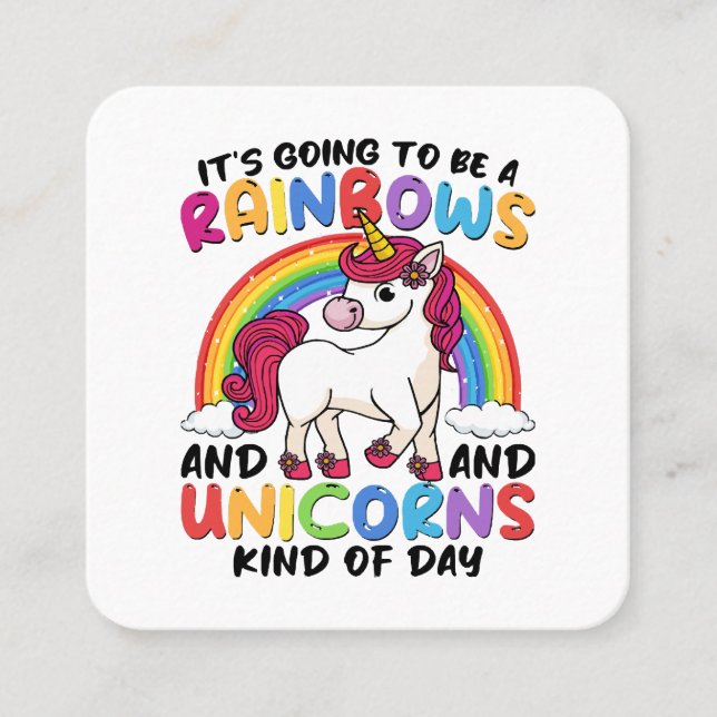 cute unicorn rainbow funny square business card (Front)
