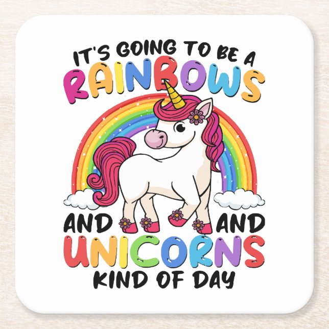 Cute Unicorn Rainbow Funny Square Paper Coaster (Front)
