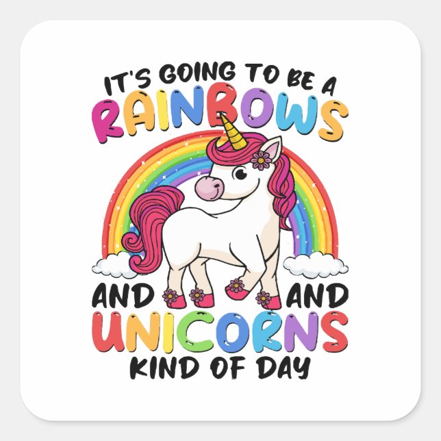 cute unicorn rainbow funny square sticker (Front)