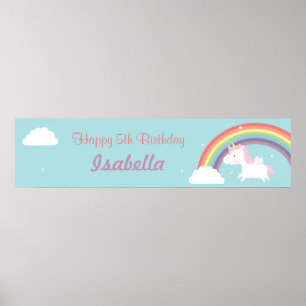 Cute Unicorn Rainbow Girls Birthday Party Banner Poster