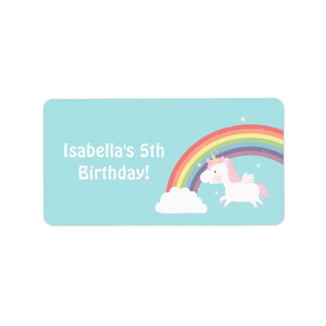 Cute Unicorn Rainbow Girls Birthday Party Label (Front)