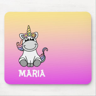 Cute Unicorn Rainbow Gradient Personalised Name Mouse Mat