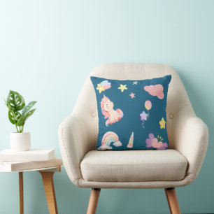 Cute Unicorn Rainbow heart balloon star pattern Cushion