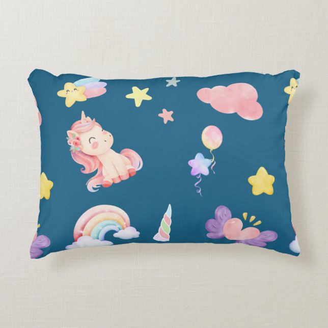 Cute Unicorn Rainbow heart balloon star pattern Decorative Cushion (Front)