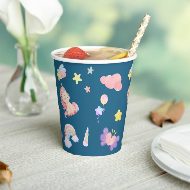 Cute Unicorn Rainbow heart balloon star pattern Paper Cups (Insitu)