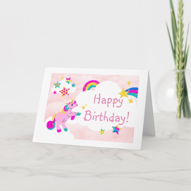 Cute Unicorn Rainbow Heart Design Custom Birthday  Note Card (Front)