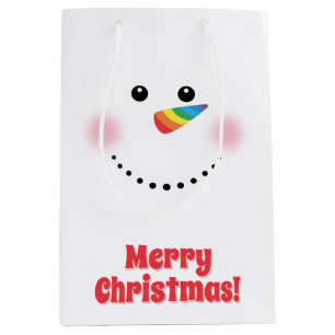 Cute Unicorn Rainbow Horn Nose Snowman Medium Gift Bag