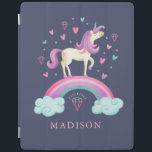 Cute Unicorn Rainbow iPad Cover<br><div class="desc">A cute unicorn with hearts and a rainbow decorate this iPad cover. Personalise it with her name. A fun gift for a girl. Designed for you by Blackberry Boulevard.</div>