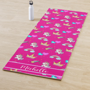 Cute unicorn rainbow kids Monogram Birthday party Yoga Mat