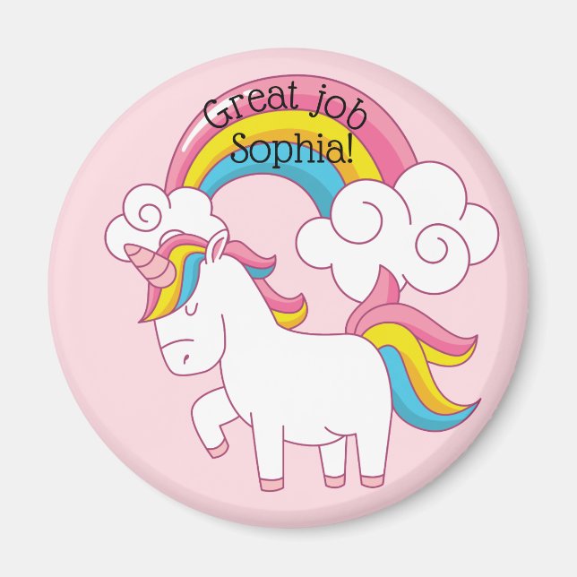 Cute Unicorn Rainbow on Pink Art School Magnet (Front)
