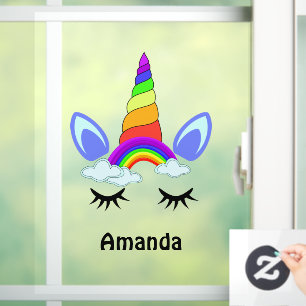 Cute Unicorn Rainbow Personalised Classic Round St Window Cling