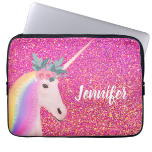 Cute Unicorn Rainbow Pink Glitter Sparkle Fantasy Laptop Sleeve