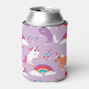 Cute Unicorn Rainbow Purple Can Cooler