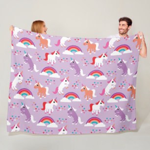 Cute Unicorn Rainbow Purple Fleece Blanket
