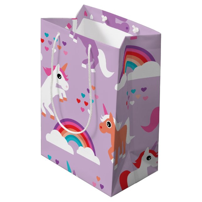 Cute Unicorn Rainbow Purple Medium Gift Bag (Back Angled)