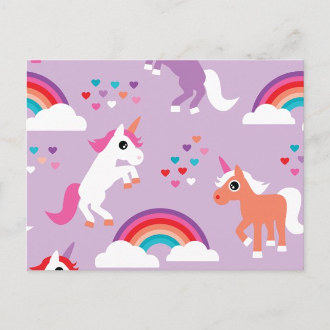 Cute Unicorn Rainbow Purple Postcard (Front)
