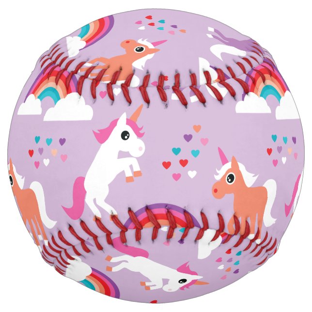Cute Unicorn Rainbow Purple Softball (Front)