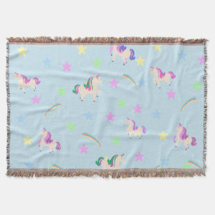 Cute Unicorn rainbow stars seamless pattern Throw Blanket