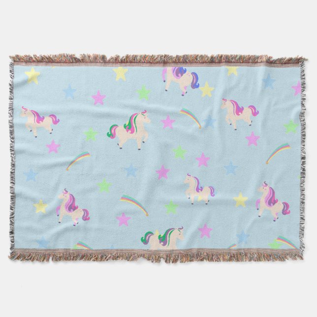 Cute Unicorn rainbow stars seamless pattern Throw Blanket (Front)