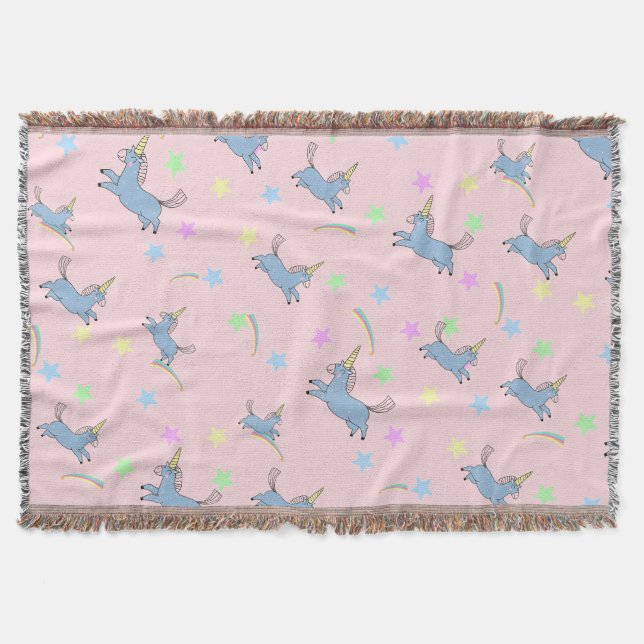 Cute Unicorn rainbow stars seamless pattern Throw Blanket (Front)