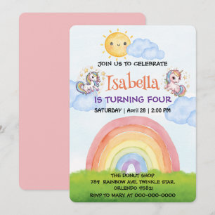 Cute unicorn rainbow sun sky Birthday Party Invitation