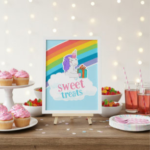 Cute Unicorn Rainbow Sweet Treats Birthday Poster