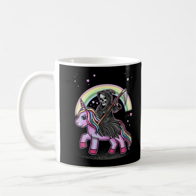 Cute Unicorn Reaper Rainbow Pastel Goth Kawaii Coffee Mug (Left)